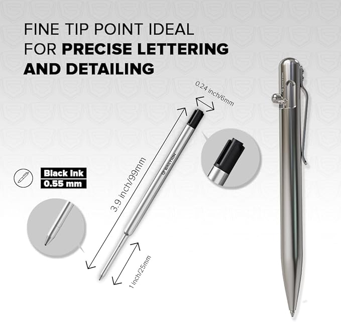 BASTION® Premium Pen Refill, Deeply Pigmented Ink for All Bastion Bolt Action Luxury Pens, Standard Ink Refill with 0.55mm Fine Tip - Black 6 Pieces