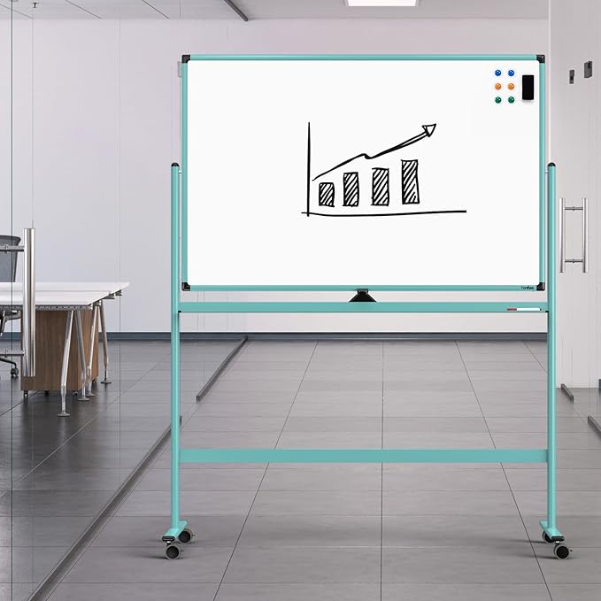 Rolling Whiteboard, 48x32 Inches Dry Erase Board with Stand, Magnetic Mobile Whiteboard on Wheels, Standing White Board for Office, School, Home, Large Double Sided White Board with Paper Pad