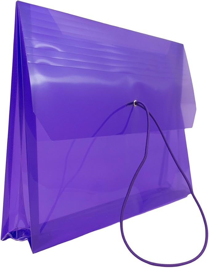 JAM PAPER Plastic Expansion Envelopes with Elastic Band Closure - Letter Booklet - 9 3/4 x 13 with 2.5 Inch Expansion - Purple - 12/Pack