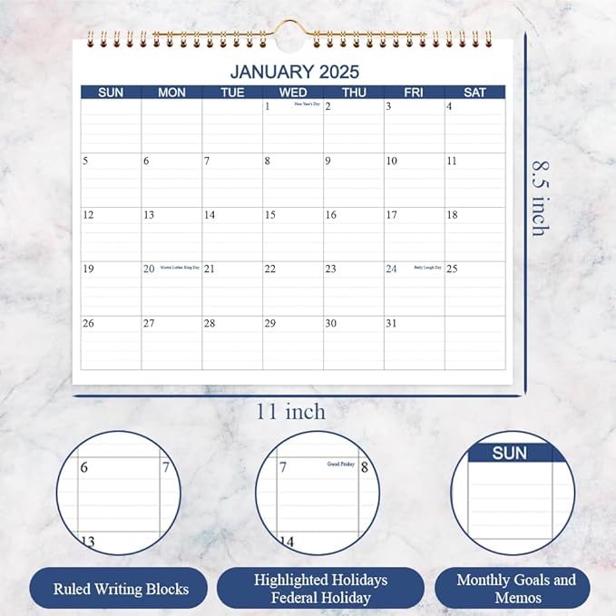 Calendar 2025-2026 - Wall Calendar Runs Jan 2025 to June 2026-18 Months Calendar Planner with Thick Paper for Planning and Organizing for Home or Office, Blue Hanging Calendar, 8.5 x 11 Inches
