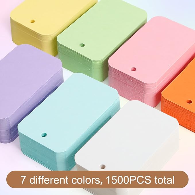 Koogel 1,500PCS Multicolor Index Paper with Binding Rings, 7 Colors 2.2 x 3.5 Inches Blank Easy Flip Flash Card Study Cards Business Cards Memo Scratch Pads Bookmark