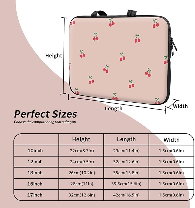 Universal Tablet Laptop Sleeve Case 10 inch, Pink Cherry Slim Carrying Case Durable Handbag Travel Laptop Bag for 7 to 10-inch Laptops/Notebook/Kids Tablet/ipad/eBook Readers