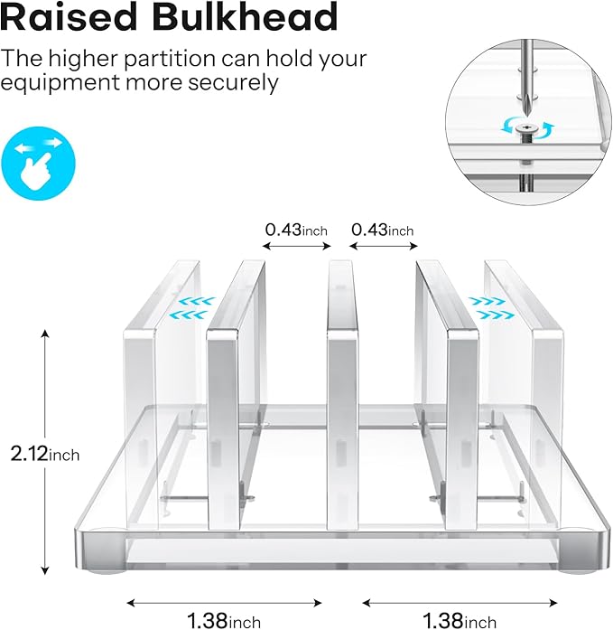 OMOTON Vertical Laptop Stand for Desk, Acrylic Dual Laptop Holder Desktop Clear Adjustable Dock for MacBook Pro Air, HP, All Gaming Laptops up to 17”