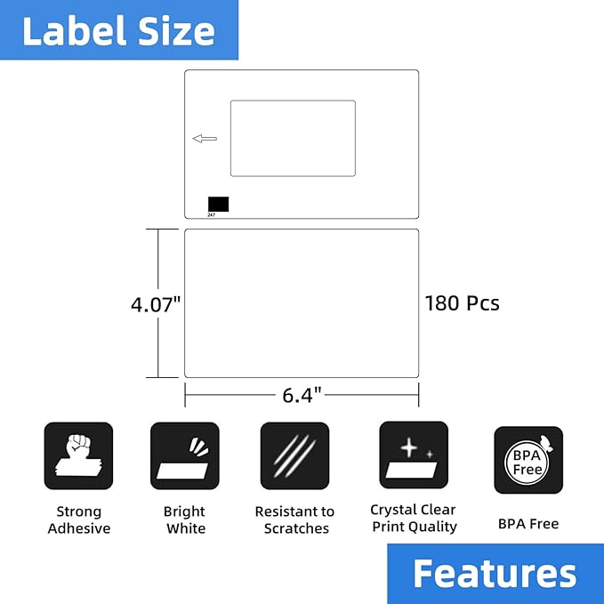 12 Rolls Die Cut Large Shipping Labels, 4.07' x 6.4', 180 Labels/Roll, Compatible with Brother QL Label Printers (QL-1050, QL-1060N, QL-1100), Replacement for Brother DK-1247