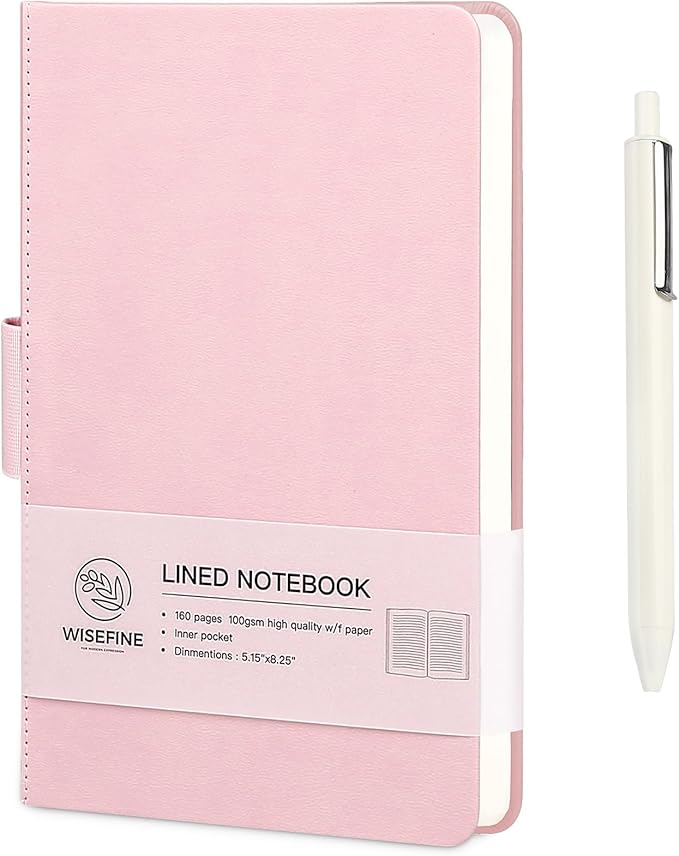 Hardcover Executive Notebooks, 160 Pages Line Ruled Classic Notebook Journal, Leather Notebooks with Pen for Bussiness College Writing Pink