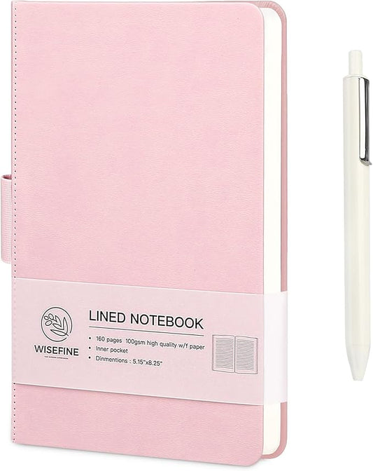 Hardcover Executive Notebooks, 160 Pages Line Ruled Classic Notebook Journal, Leather Notebooks with Pen for Bussiness College Writing Pink