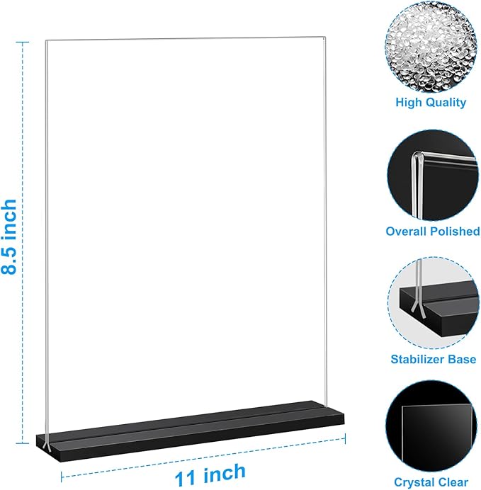 EHWINE 6 Pack Acrylic Sign Holder 8.5 x 11, Double-Sided Stand up Table Top Sign Holders, Clear Acrylic Picture Frame Menu Flyer Paper Holder Display Stand for Office Business Store Wedding Party(Black Base)