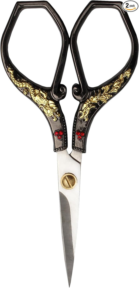 JubileeYarn Gold Dragon Relief w/Red Crystals Embroidery Craft Scissors - Black - 1 Scissor