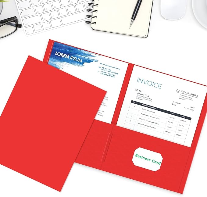 Two Pocket Folder, HERKKA 100 Pack 2 Pocket Folders, Letter Size Paper Folders Designed for Office and Classroom Use, Assorted 5 Colors