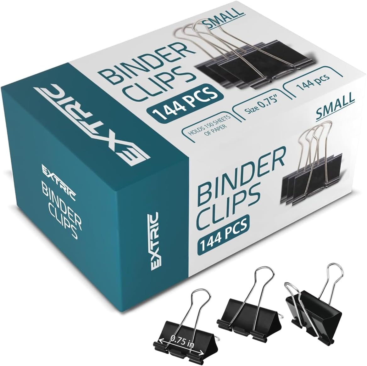 Binder Clips - 144 Small Binder Clips, 0.75 Inch Black Paper Clamps, File Clip for Home, Office and School Supplies