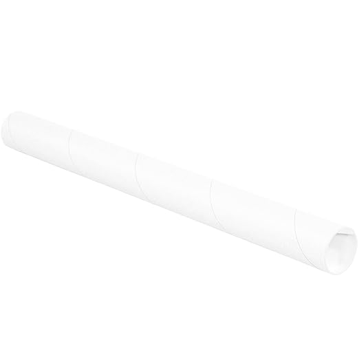 BOX USA BP2036W Mailing Tubes with Caps, 2" x 36", White (Pack of 50)