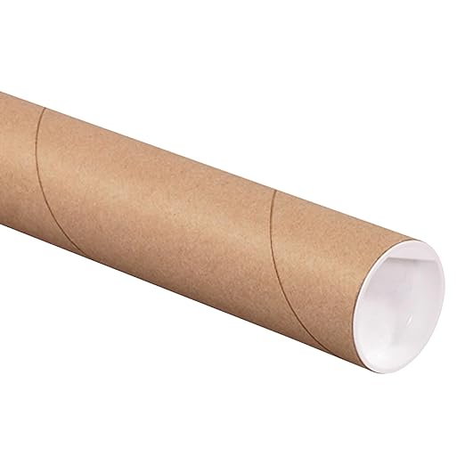 AVIDITI Cardboard Tubes with Caps, 24"L x 2"W x 2"H, Pack of 50 | Poster Tube for Mailing and Storage of Blueprints, Artwork, Crafts, Long Art Holder, 24 inches