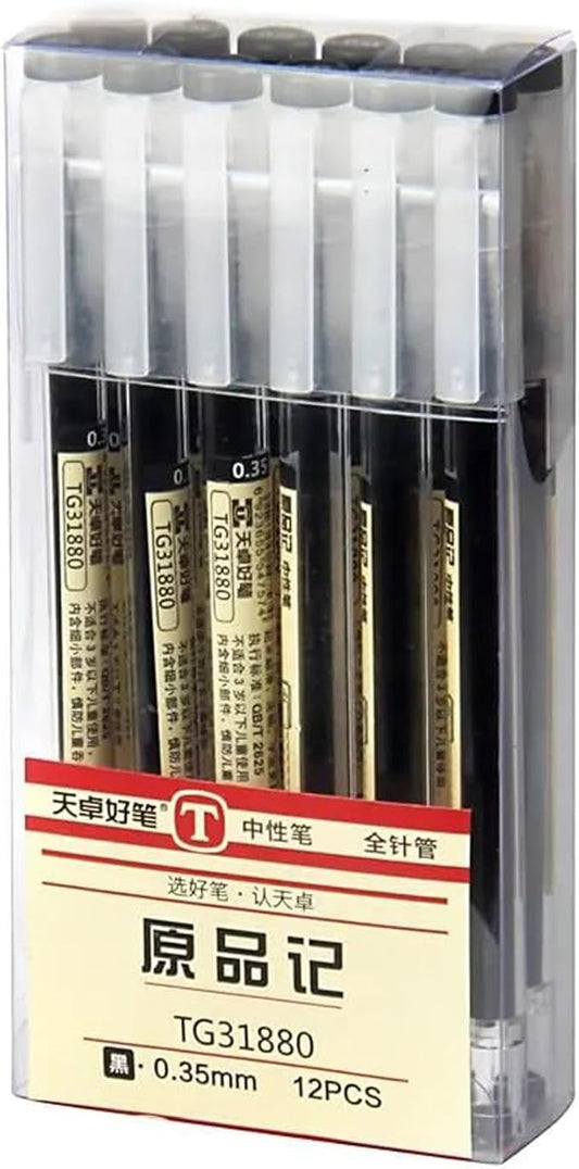 Gel Ink Pen Japanese Style Liquid Ink Rollerball Pens Quick Drying 0.35mm Ultra Fine Point Ballpoint Maker Pen Premium for Office School Stationery Supply,12 Pcs/Set, Black