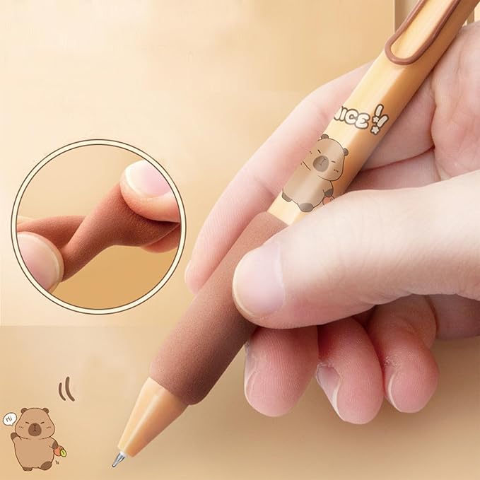 4 Pcs Cute Retractable Pens Cartoon Capybara Pen 0.5mm Black Ink Pen Soft Grip Writing Pens Gel Ink Pens Aesthetic Pens Office School Supplies for Girls Boys Women Men (Capybara)