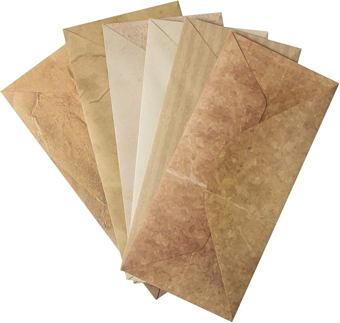 Vintage Envelopes - Classic Aged Envelopes in 6 Unique Designs - Old Looking, Antique Style - 4 x 8.7 inches (48 Pack)