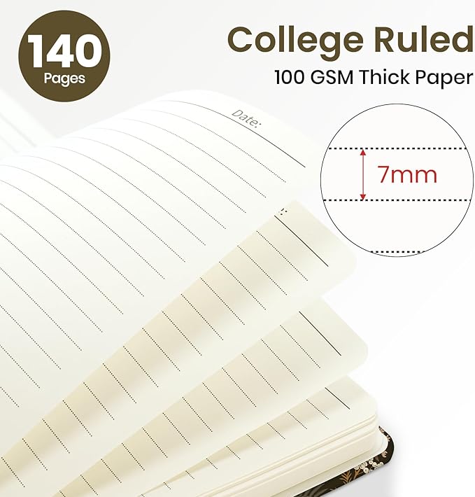 Lined Spiral Journal Notebook for Women, A5 College Ruled Journals for Writing, Hardcover Notebooks for Work, Note Taking and Office School Supplies,140 Pages - Wild Rose