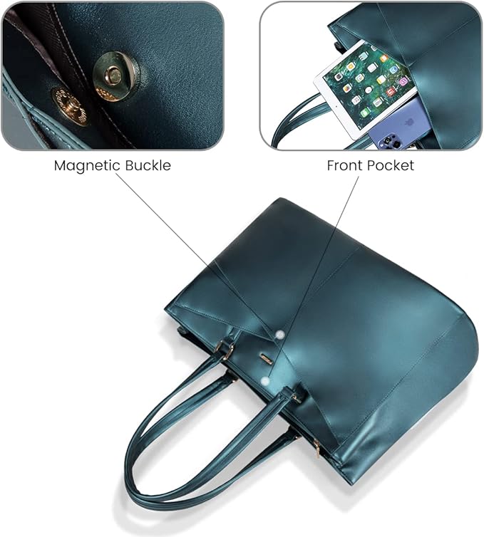 LOVEVOOK Laptop Bag for Women 15.6 Inch Tote Bags Waterproof Leather Briefcase Computer Women Business Office Work Bag,Pearl Green