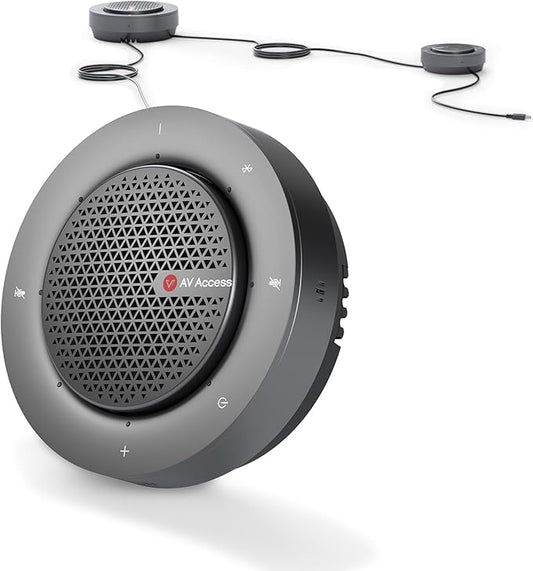 Conference Speakerphone, Daisy Chain up to 9 Speakerphones for 50 People, USB & Bluetooth Speaker with 4 Mics AI Noise Cancellation 360° Voice Pickup for Zoom,Teams,Conference Call Large Meeting Room