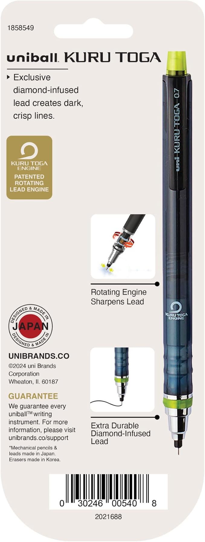 uni-ball Kuru Toga Mechanical Pencil with 0.7 mm Lead Refills & Pencil Erasers, HB #2