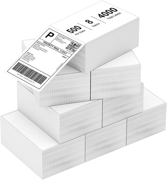 8 Stacks 4" x 6" Fanfold Direct Thermal Labels, Mailing Postage Shipping Label with Perforated, Compatible with Zebra, Rollo, MUNBYN, NELKO Label Printer(500 Labels/Stack, Total 2000 Labels)