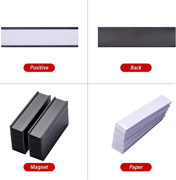 Eeoyu Magnetic Label Holders with Magnets Magnetic Data Card Holders with Clear Plastic Protectors for Metal Shelf, Whiteboard, Set of 30 (0.8 x 3 Inch)