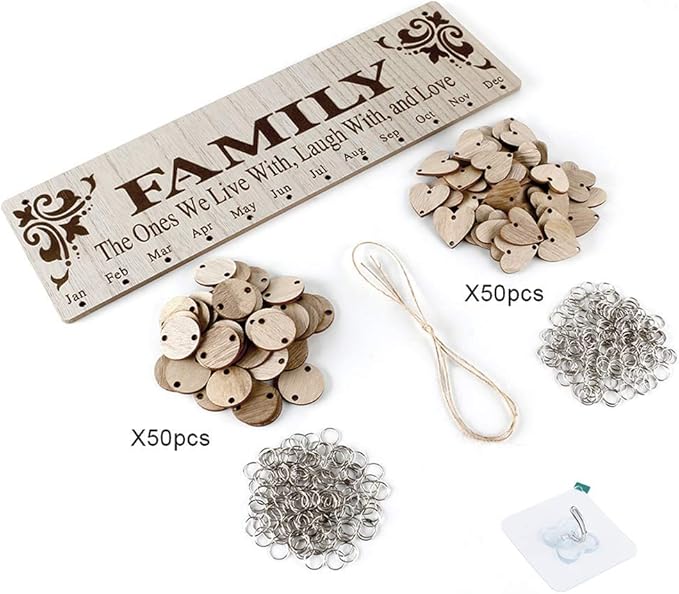 Gifts for Mom Grandma to Remember Family Birthdays, Joy-Leo Wooden Family Birthday Reminder Calendar Board with 100 Wood Tags, Decorative Birthday Tracker Plaque Wall Hanging, Model JL01