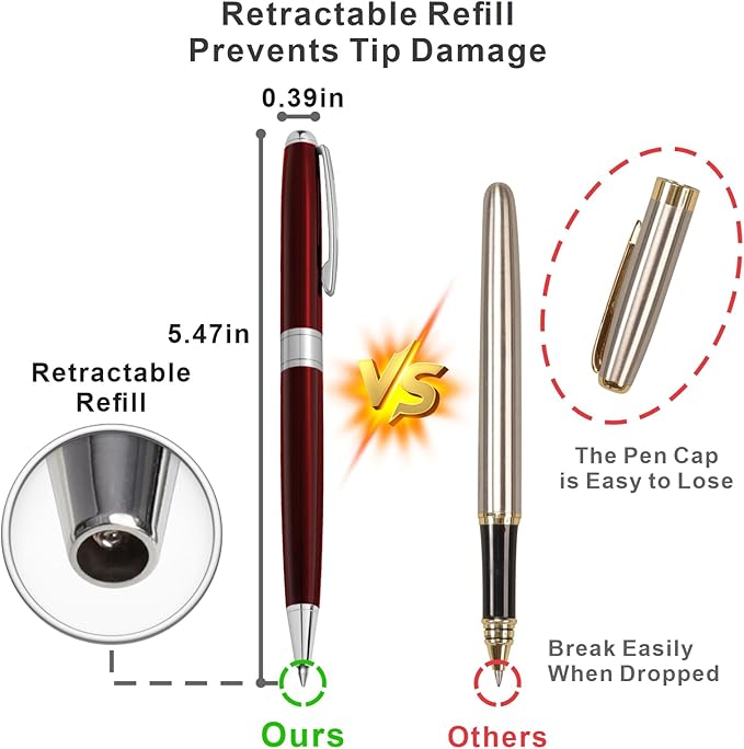 Cambond Ballpoint Pens Red Pens - Black Ink Fancy Pens for Journaling Gift Business Men Police Flight Attendants, Smooth Writing 1.0 mm Medium Point, 3 Pens with 3 Extra Refills (Red)