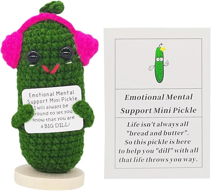 Funny Crochet Pickles 1 Pcs with Affirmations Cards for Inspirational Novelty Good Luck Gifts and Party Decorations(KK-CKD04-ppep)