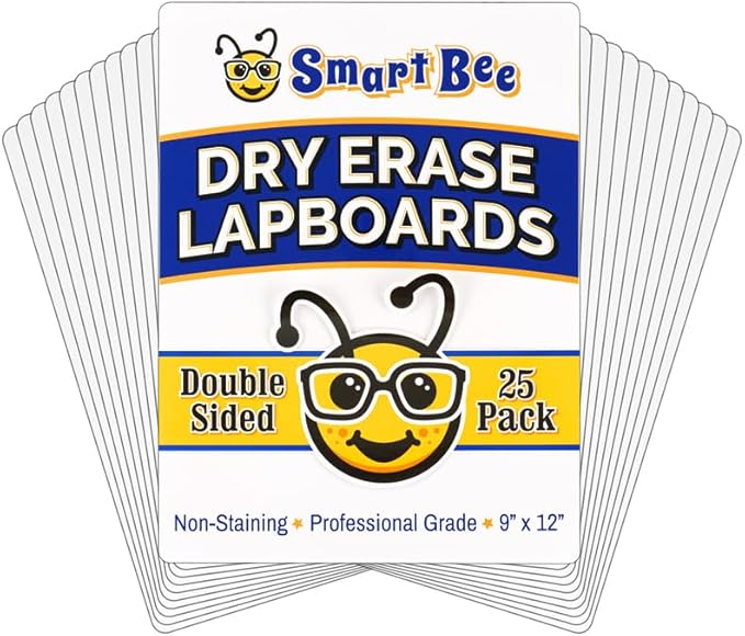 Dry Erase Boards for Classroom | 9x12 Inches, Double-Sided, Student Dry Erase Board for School and Home Learning | Personal Small White Board for Lap, Desk, Office, Kitchen | Pack of 25