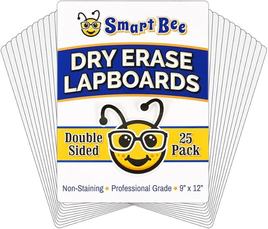 Dry Erase Boards for Classroom | 9x12 Inches, Double-Sided, Student Dry Erase Board for School and Home Learning | Personal Small White Board for Lap, Desk, Office, Kitchen | Pack of 25