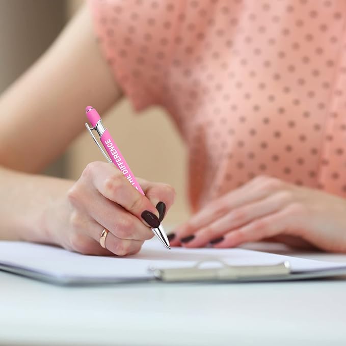 PASISIBICK 12 Pieces Pink Inspirational Motivational Quotes Snarky Screen Touch Stylus Ballpoint Pens, Office Encouraging Scriptures, Black Ink (Pink,Motivational)