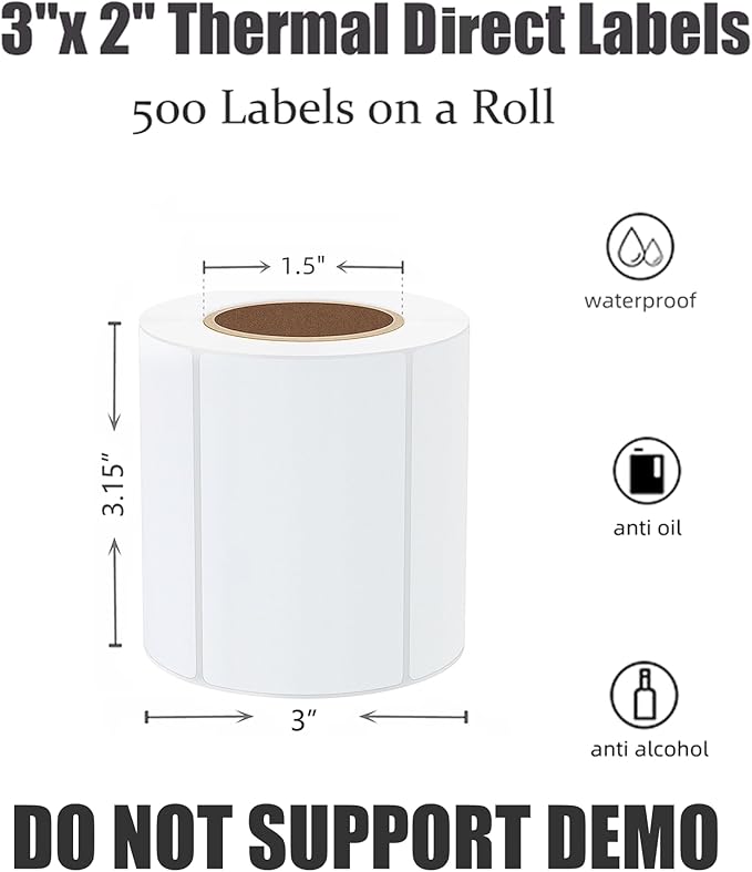 HYBSK 3x2 inch Direct Thermal Label Paper for Barcodes, Address, Compatible with Rollo Label Printer & Zebra Desktop Printers (3"x2",White)