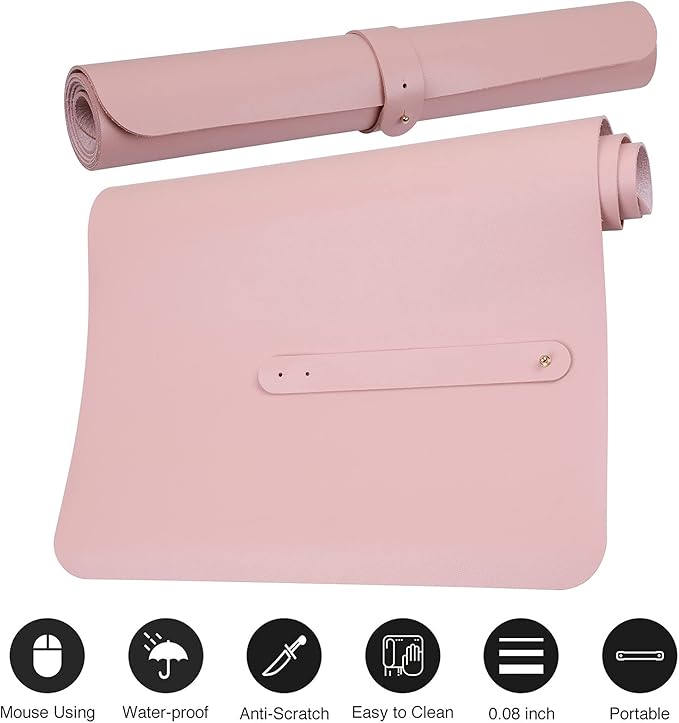 Boutilon Leather Desk Pad 30" x14",Non-Slip Mouse Pad,Office Desk Mat,Waterprooft PU Leather Desk Blotter,Desk Pad Protector,Desk Writing Pad for Home Office Decor (M-Pink)