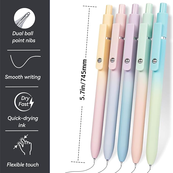 Gel Pens, 5 Pcs Retractable Gel Ink Pens, 0.7mm Fine Point Smooth Writing Pens,High-End Series for Journaling Note Taking, School Office Supplies for Women Men Student(Gradient Morandi)