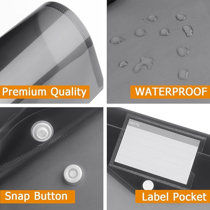 Tamaki 6 Pack Plastic Envelopes Poly Envelopes, Clear Document Folders Plastic File Folders for Home Work Office Organization, Letter Size/A4 Size(Dark Grey)