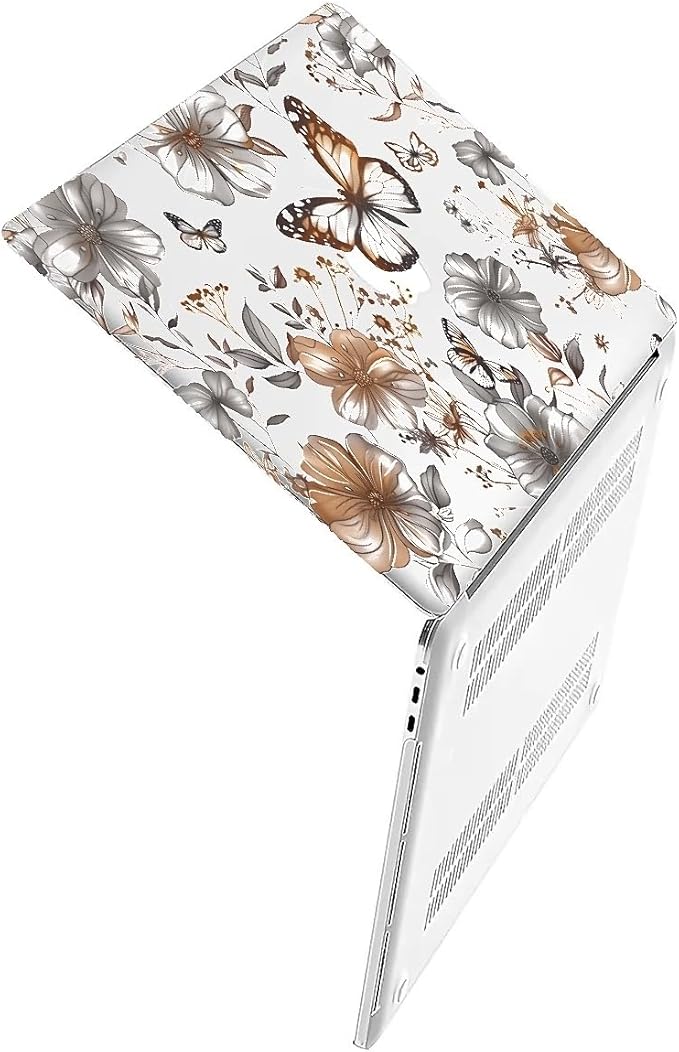 Compatible with MacBook Air 13.3 inch Case 2018-2020 Release A1932 A2179 A2337, Gold Flowers Butterfly Hard Plastic Shell Cover Case