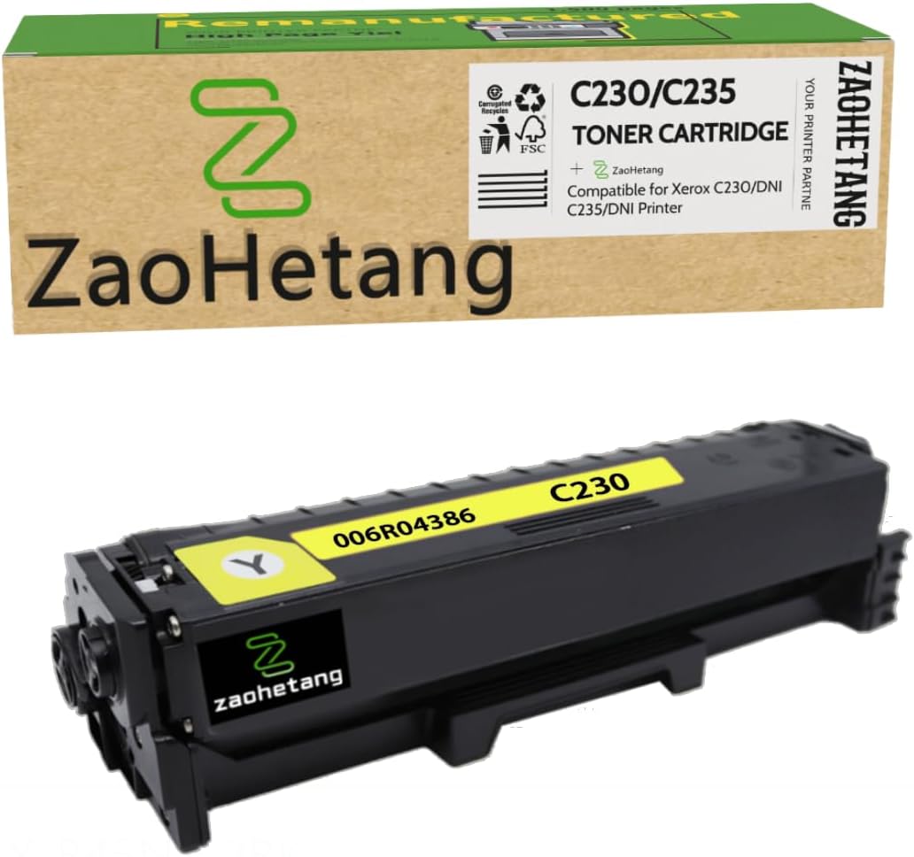 Remanufactured C230 C235 Toner Cartridge # 006R04386 Compatible for Xerox C235/DNI C230/DNI Color Multifunction Printer(Yellow)