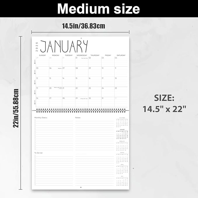 GuassLee Wall Calendar 2025-12 Months Hanging Wall Calendar from Jan. 2025 to Dec. 2025, 14.5" x 11" At a Glance Monthly Planner with Goals & Note for Office School Home Organizer, Double-sided