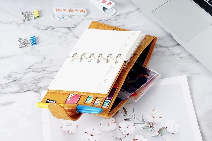 Moterm Pocket Regular Rings Planner - Genuine Leather Binder Organizer (Pebble-Mustard, 19mm Ring)