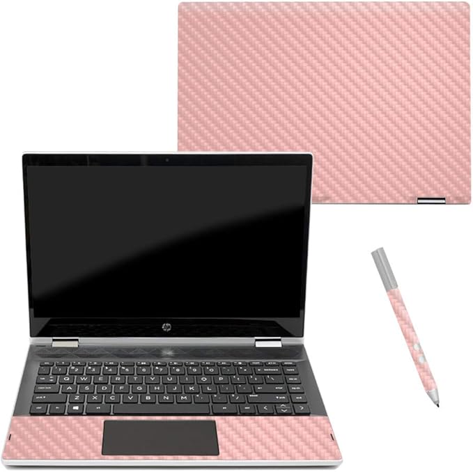 MightySkins Carbon Fiber Skin for HP Pavilion X360 14" (2018) - Solid Blush | Protective, Durable Textured Carbon Fiber Finish | Easy to Apply, Remove, and Change Styles | Made in The USA