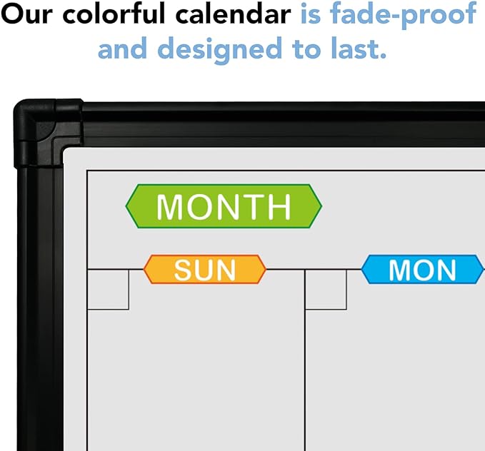 JILoffice Magnetic Calendar Whiteboard & Bulletin Corkboard Combination, Combo Board 24 x 18 Inch, Black Aluminum Frame Wall Mounted Board for Office Home and School with 10 Push Pins
