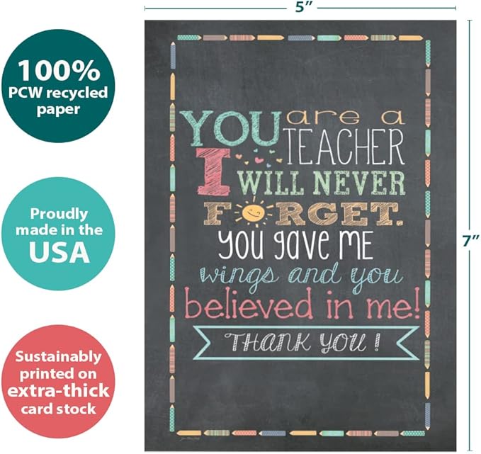 Tree-Free Greetings Teacher Appreciation Cards - Artful Designs - 1 Card + Matching Envelopes - Made in USA - 100% Recycled Paper - 5"x7" - Lighthearted, For Teacher, Teacher Thanks (GO64450)