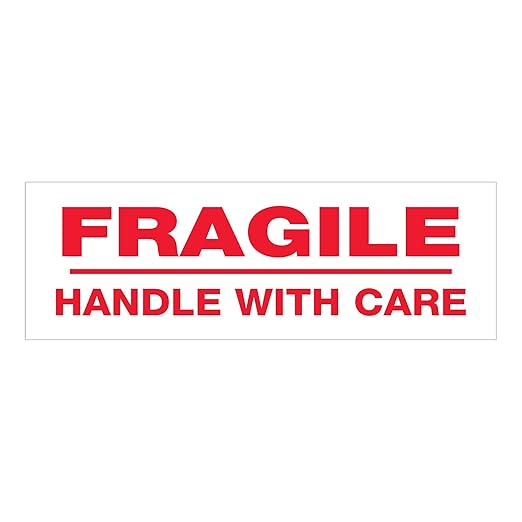 Aviditi Tape Logic 2 Inch x 110 Yard 2.2 Mil Red/White, Heavy Duty Packing Tape, "Fragile Handle With Care" 36 Pack, Perfect for Packing, Shipping, Moving, Home and Office