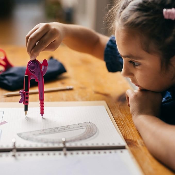 Fiskars Plastic Compass and Protractor Set - Math Geometry Set for Kids 8+ - Back to School Supplies - Includes Pencil - Color May Vary