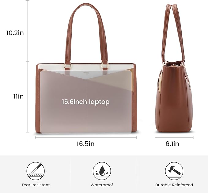 LOVEVOOK Laptop Tote Bag for Women, Office Work Bag Briefcase fit for 15.6 inch Laptop, Large Capacity Teacher Computer Bag Handbag Brown/Apricot/Beige