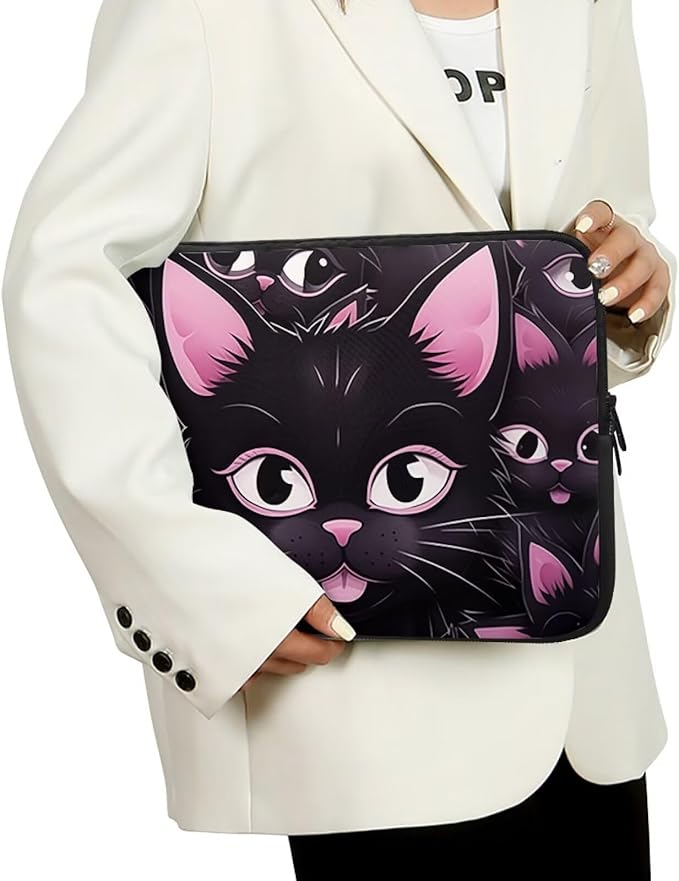 Black Cat Printed Laptop Briefcase for Women Men, Waterproof 17 Inch Laptop Bag Messenger Bag Lightweight Laptop Case for Office Business Traveling Daily Use, Gift for Father