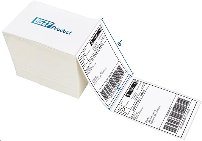 9527 Product Fanfold 4 x 6 Direct Thermal Labels White Perforated Shipping Labels,1000 Labels per Stack,4 Stacks Total 4000 Labels