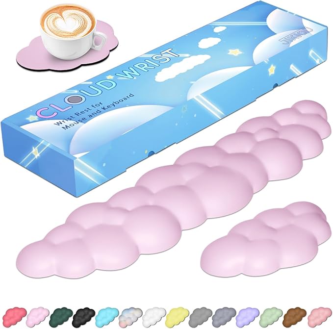 JIKIOU Upgrade Leather Cloud Keyboard Wrist Rest, Cloud Wrist Rest with Non-Slip PU Base, Comfortable Memory Foam Wrist Rest for Computer Laptop Mac Gaming Office and Pain Relief Christmas Wish Gift