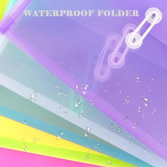 A4 Letter Size Plastic Poly Envelopes with Button and String Tie Closure, 1-1/4" Expansion Clear File Folders Side Loading Documents Organizer for Home School and Office Supplies (28)