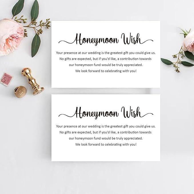 50 Honeymoon Wish Cards, No Gifts Request Wedding, Wedding Invitation Insert Cards, Honeymoon Fund Wish Cards (3.5" x 2")